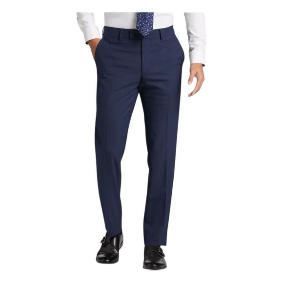 Egara Dress Pants Navy Blue Knit Extreme Slim Fit Trousers Smooth Front 32 Short - Picture 1 of 5